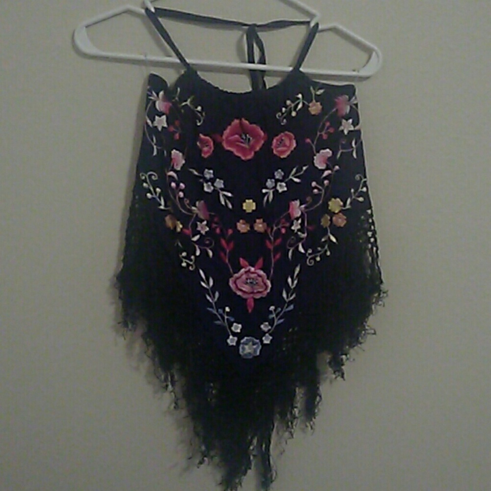 Embroidered halter crop top